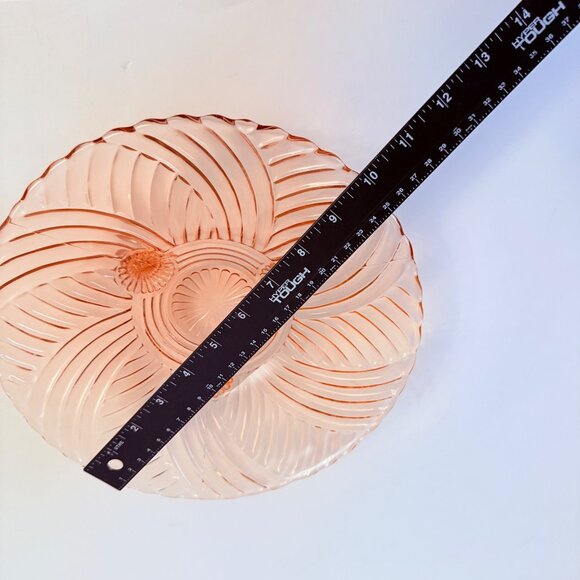 Romantic Pink Depression Glass Bowl Swirl Ribbed Footed Plate Scalloped Home Dec - Picture 9 of 11
